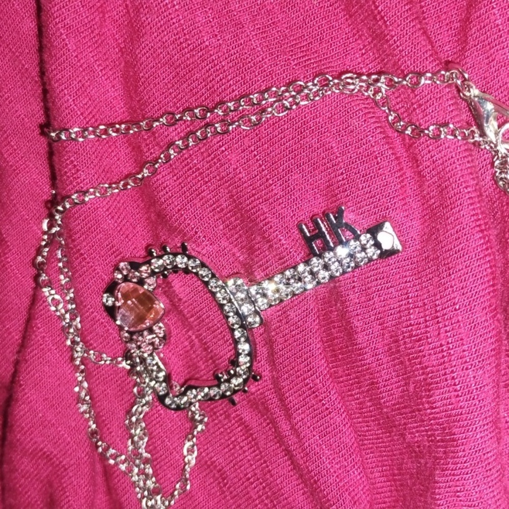 Hello kitty silver and rhinestone key pendant